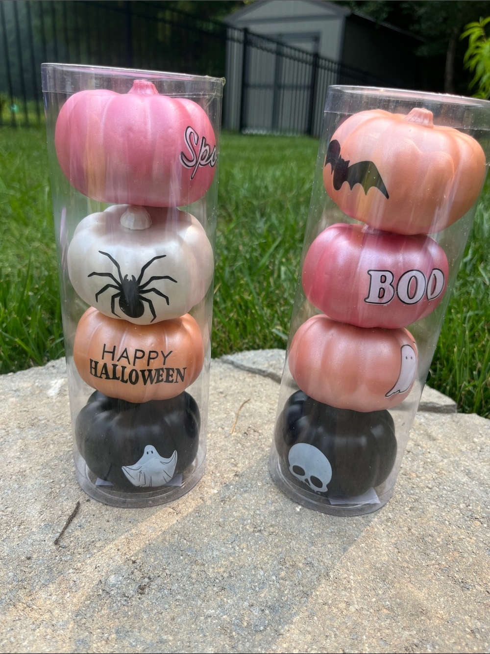 Halloween Stacked Mini Pumpkin Décor Set - Pink, White, Peach, Black
